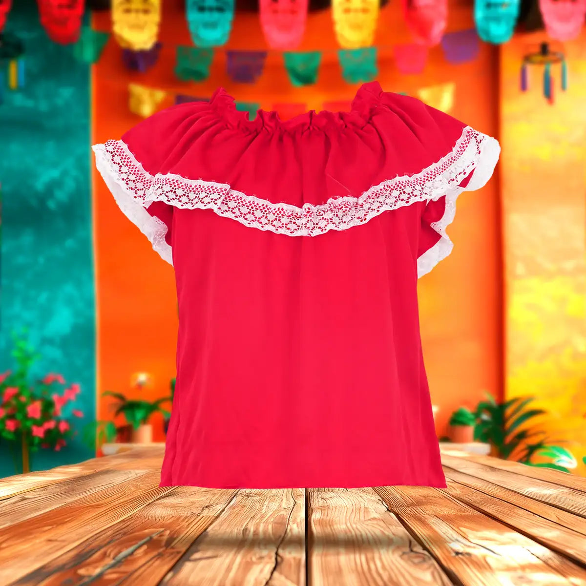 Blusa Regional, Color Rojo, Fiestas Patrias, Talla Mediana