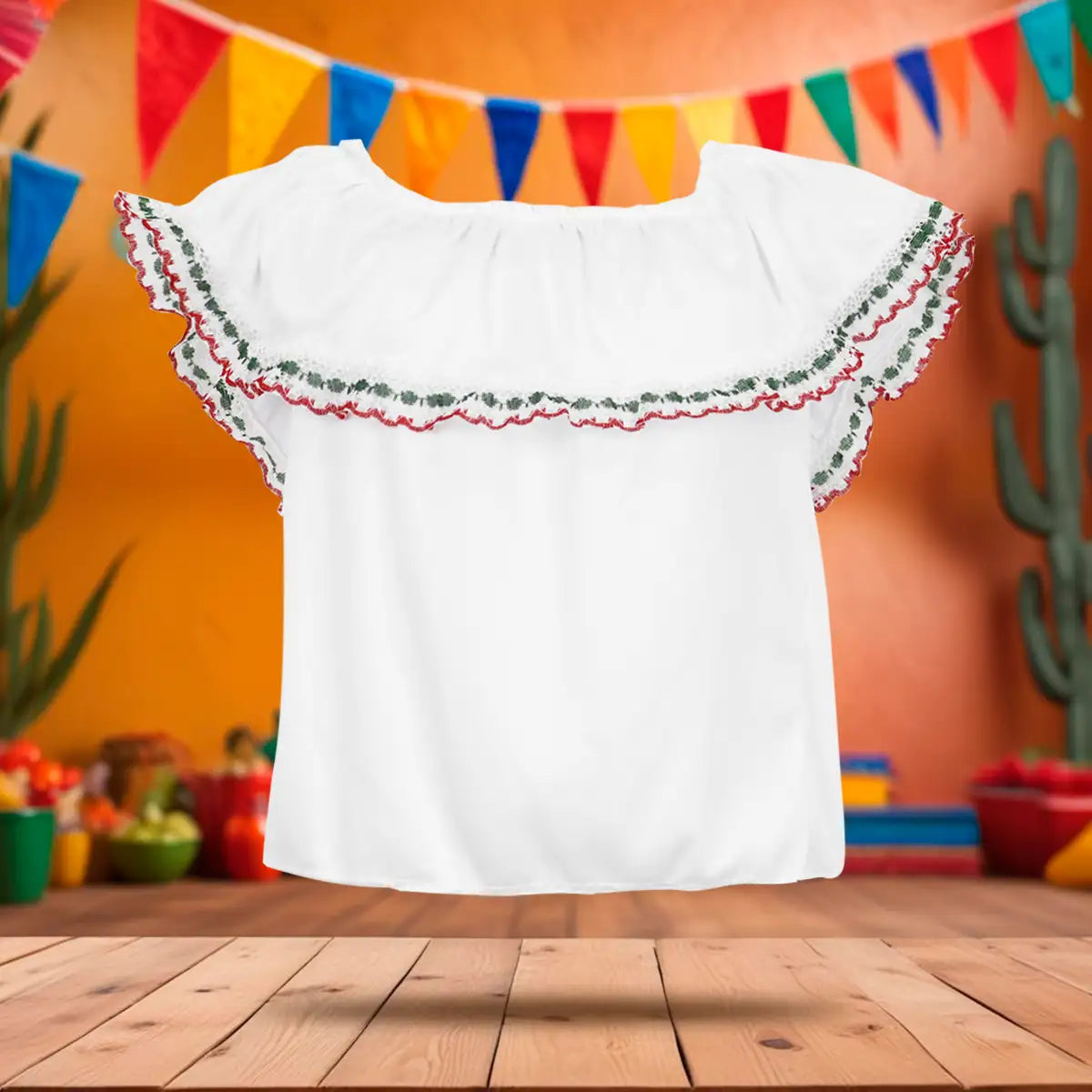 Blusa Regional, Color Blanco, Fiestas Patrias, Talla Mediana