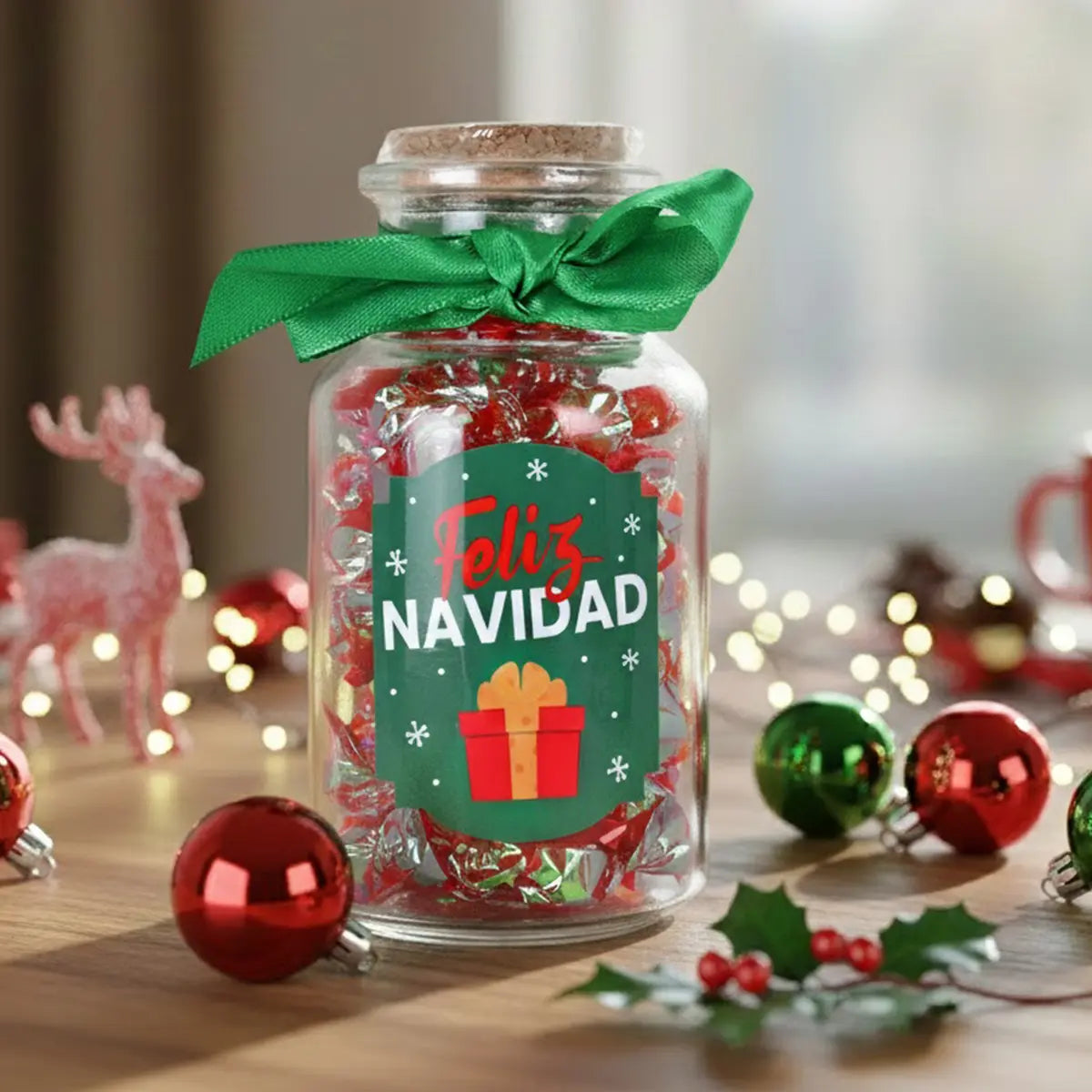 Botella de Cristal con Caramelos, Color Rojo, 80 g