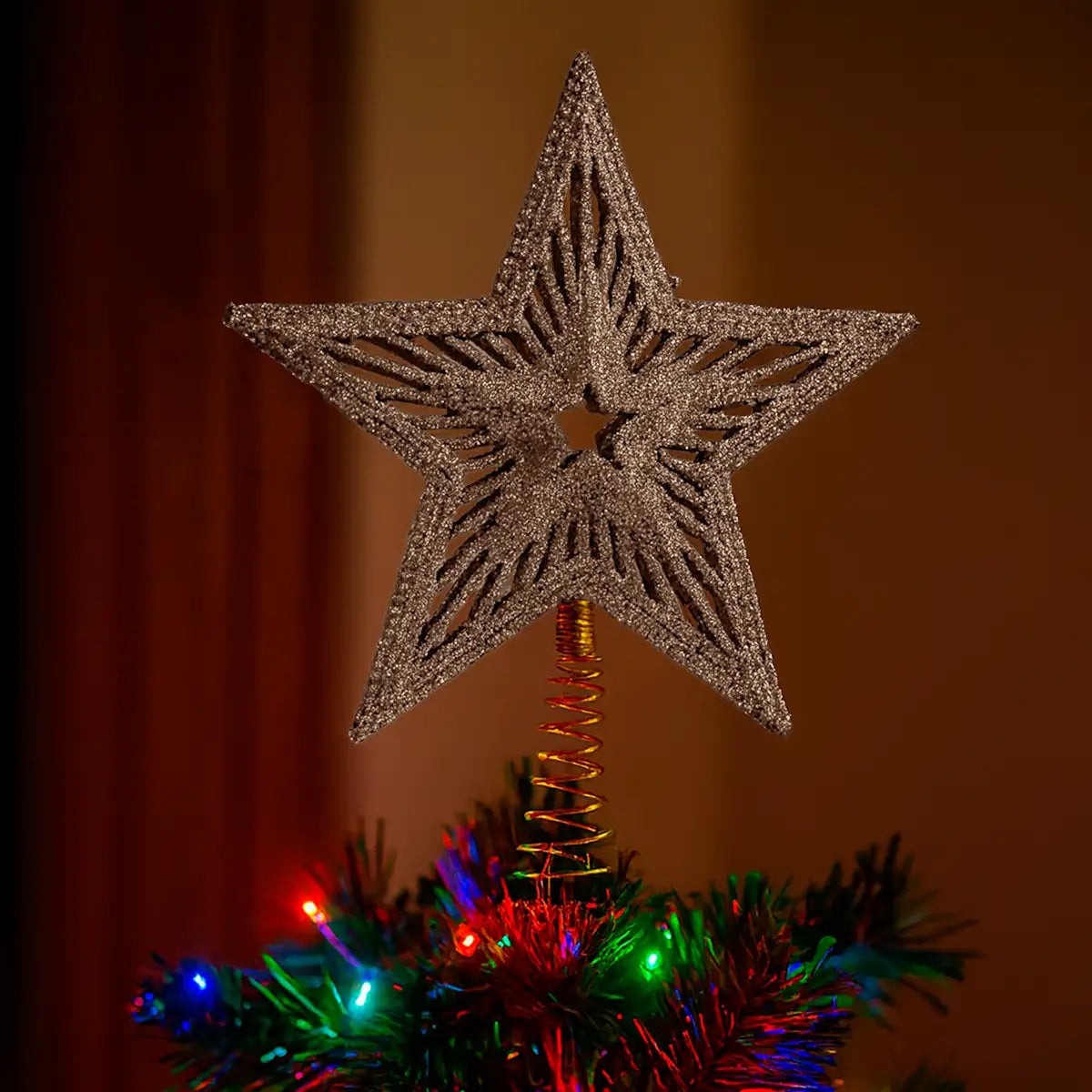 Estrella de Árbol, Textura Glitter, Color Dorado