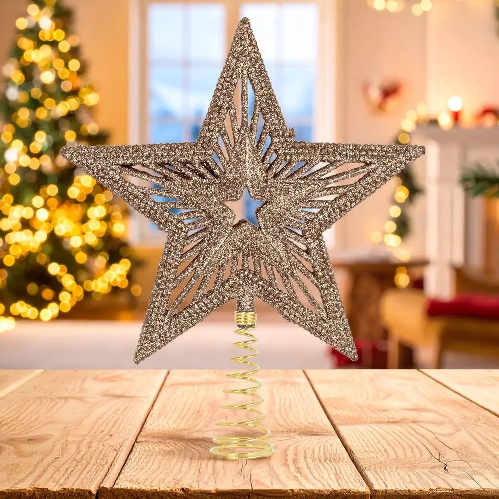Estrella de Árbol, Textura Glitter, Color Dorado