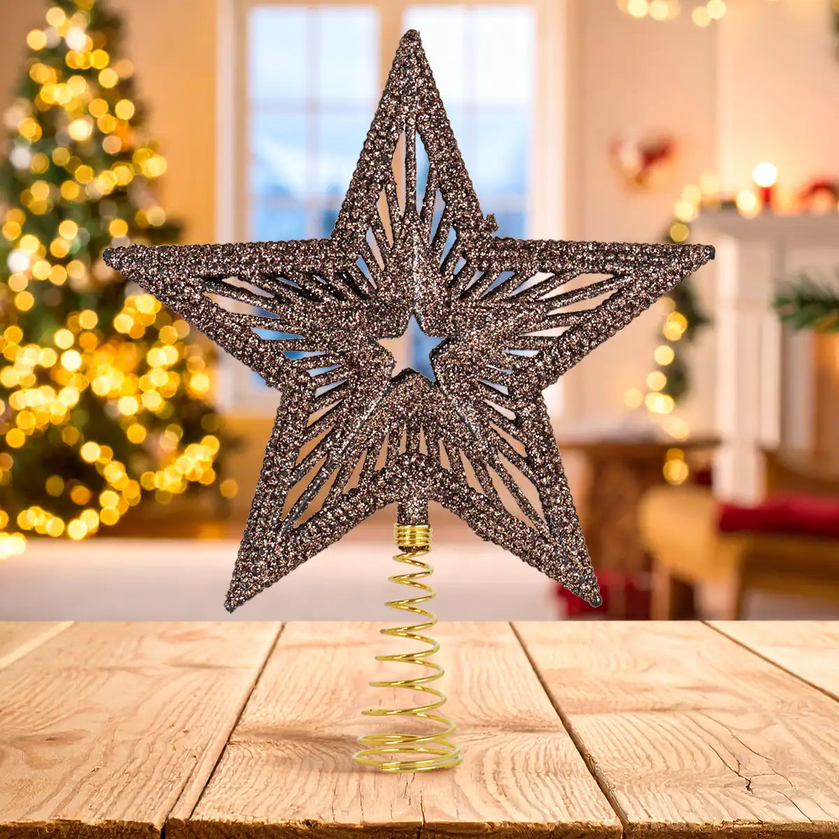 Estrella de Árbol, Textura Glitter, Color Cobre