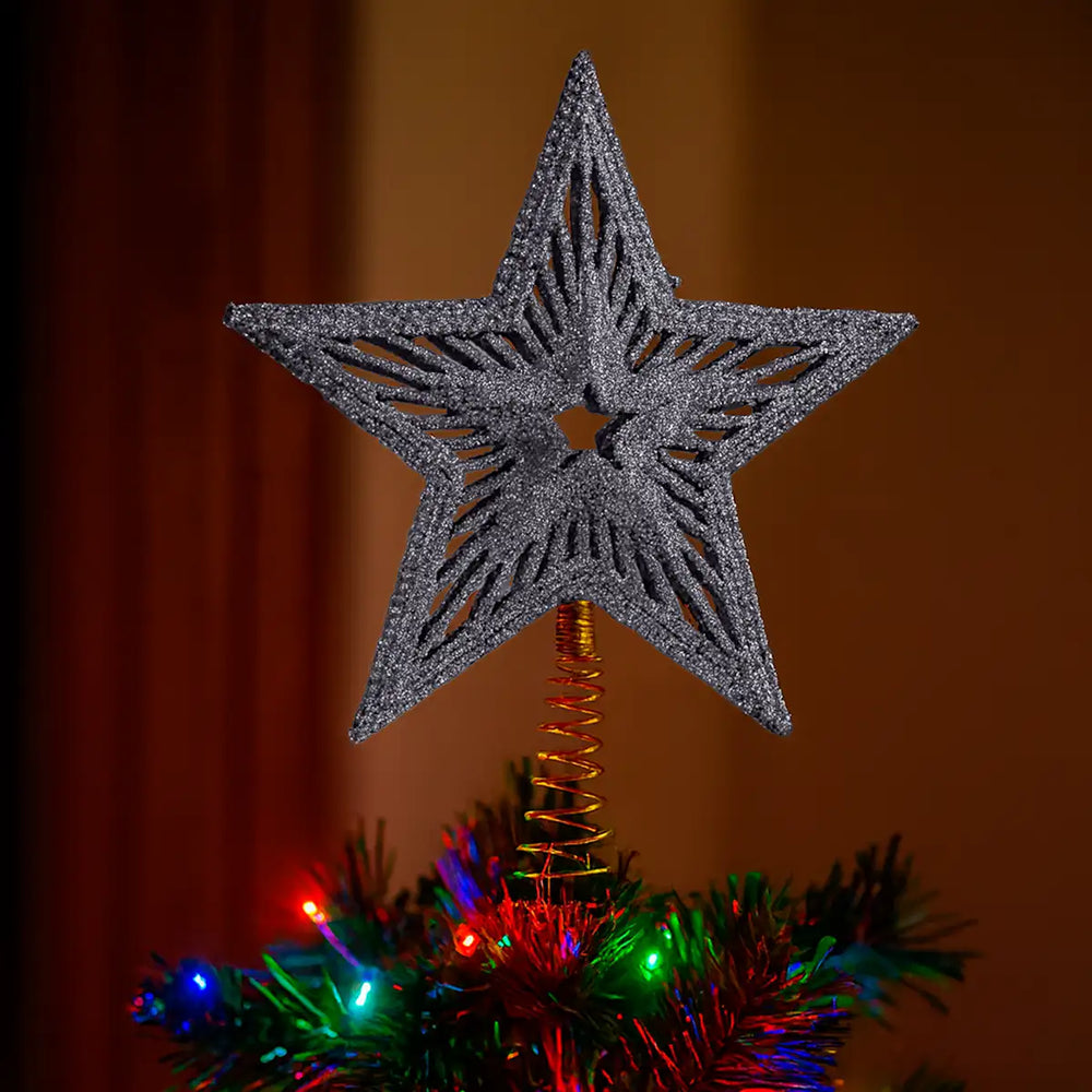 Estrella de Árbol, Textura Glitter, Color Plata