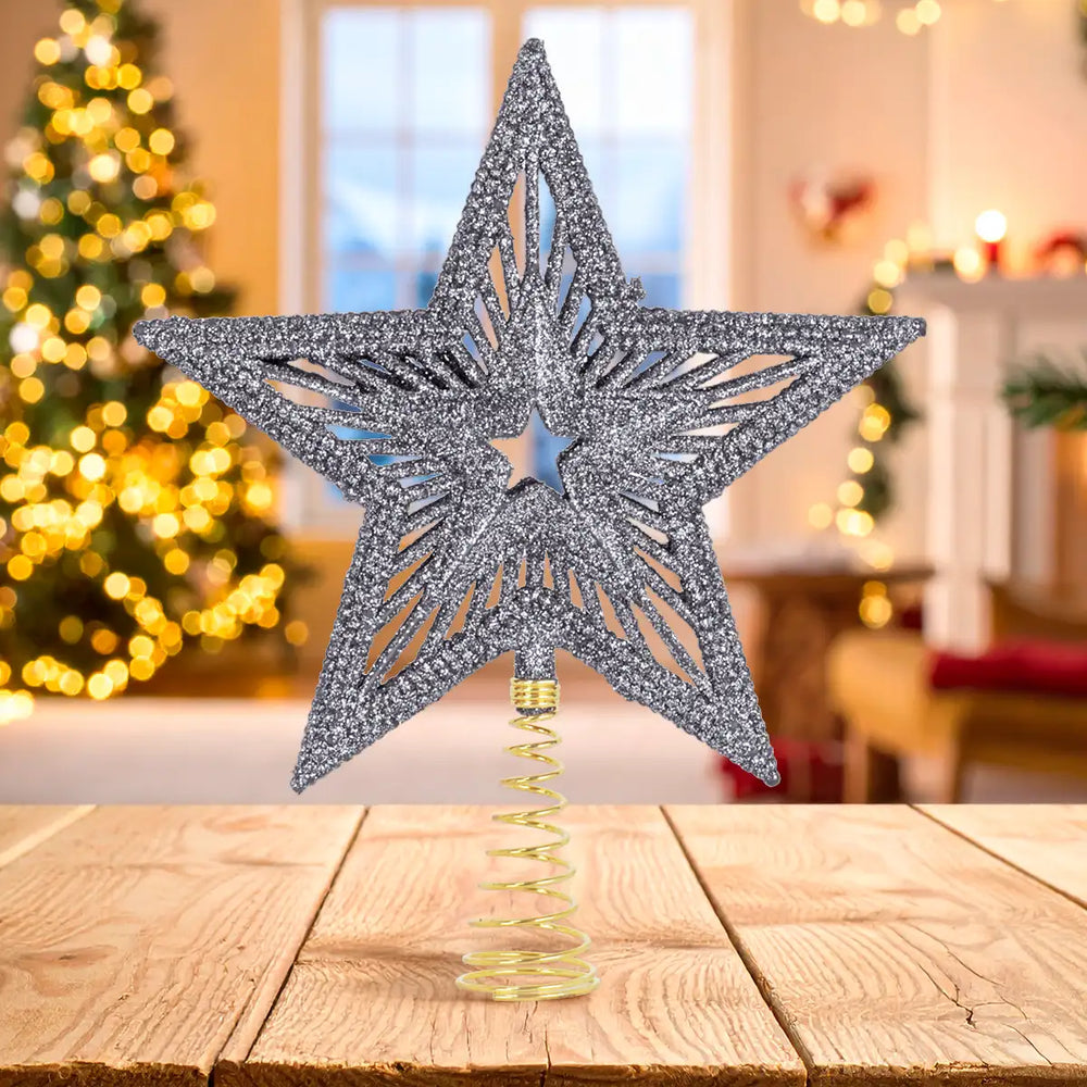Estrella de Árbol, Textura Glitter, Color Plata