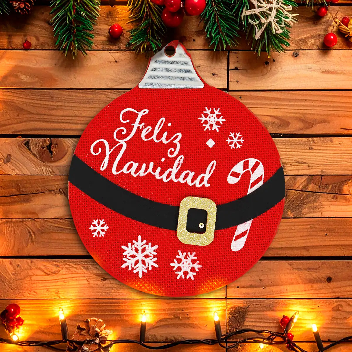 Esfera Navideña de MDF, Feliz Navidad, Color Rojo