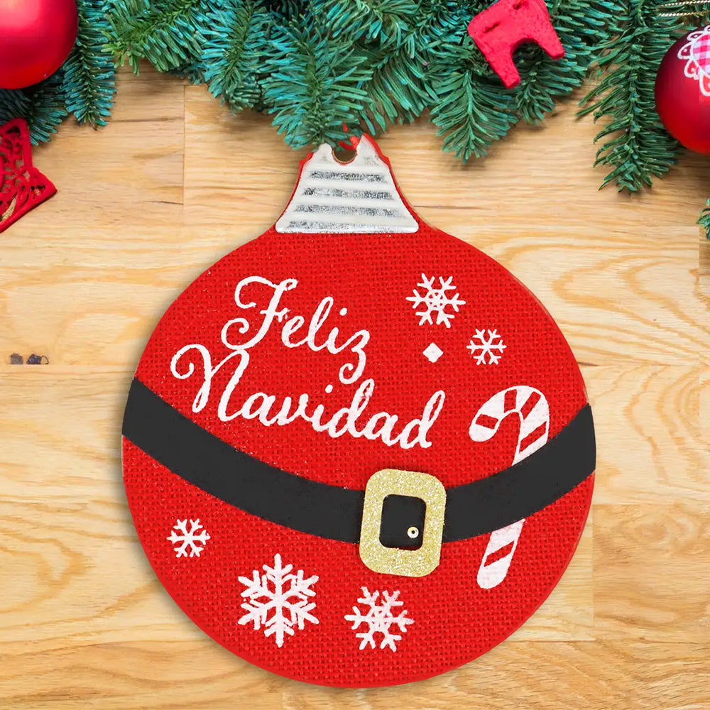 Esfera Navideña de MDF, Feliz Navidad, Color Rojo