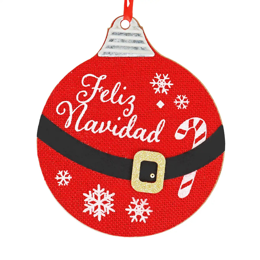 Esfera Navideña de MDF, Feliz Navidad, Color Rojo