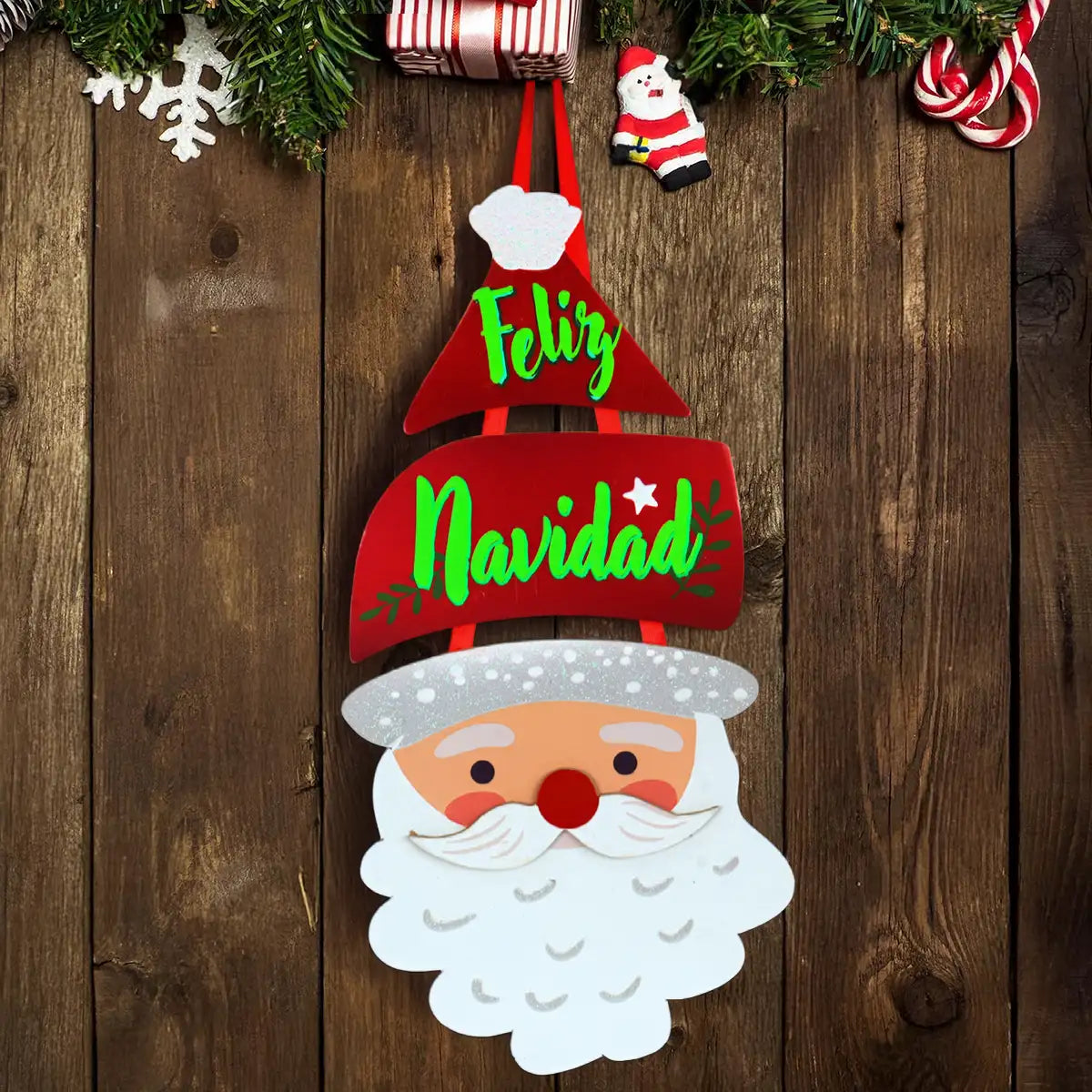 Letrero Colgante en Forma de Santa Claus "Feliz Navidad"