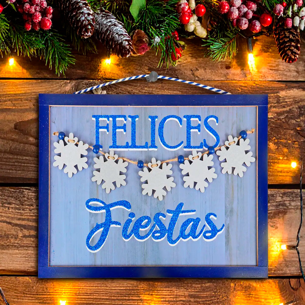Letrero Colgante "Felices Fiestas" Color Azul