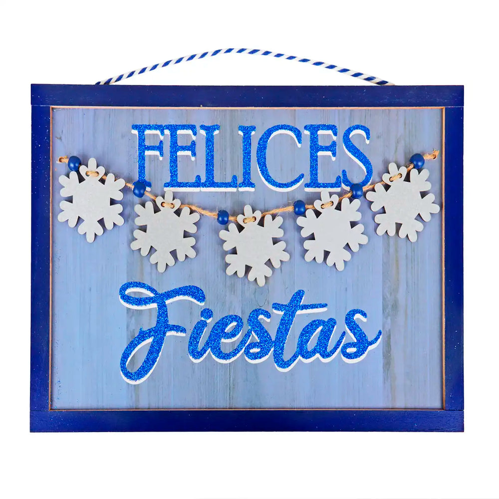 Letrero Colgante "Felices Fiestas" Color Azul
