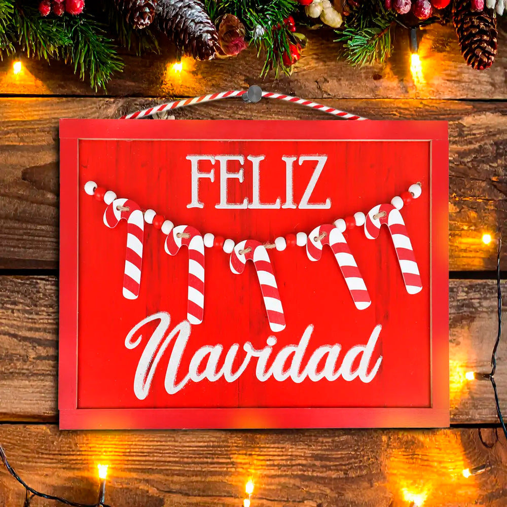 Letrero Colgante "Feliz Navidad" Color Rojo