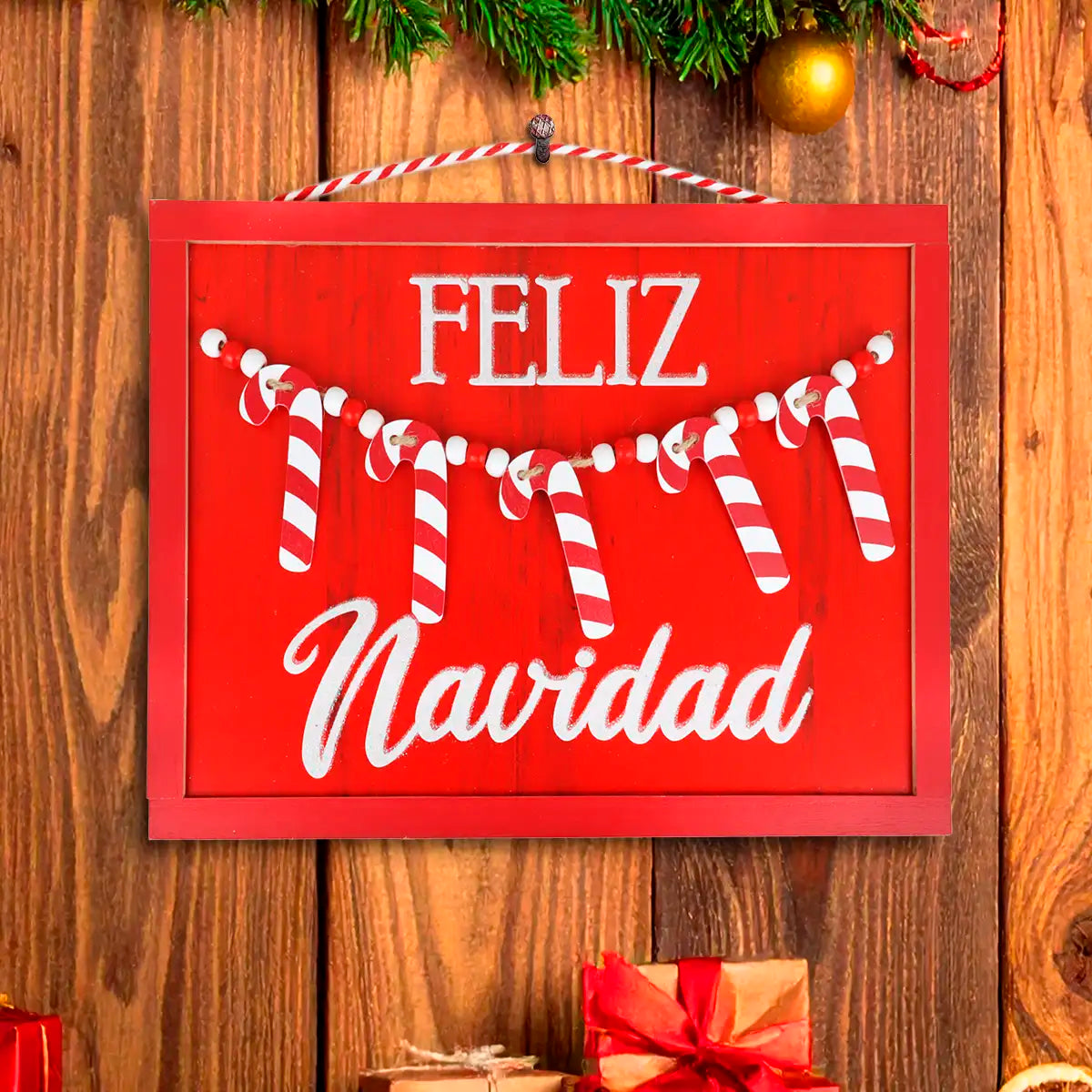 Letrero Colgante "Feliz Navidad" Color Rojo
