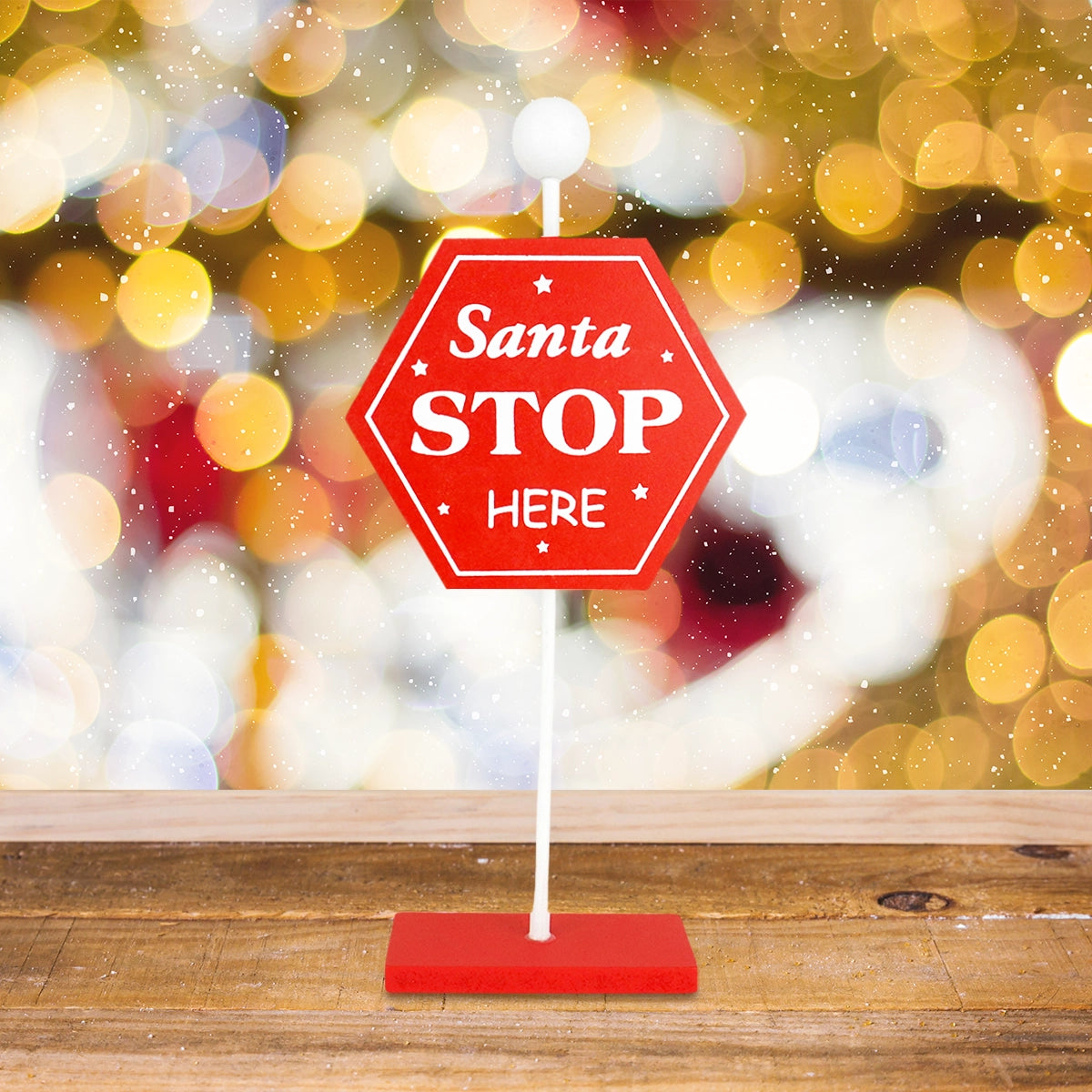 Letrero Navideño Decorativo "Santa Stop Here", MDF