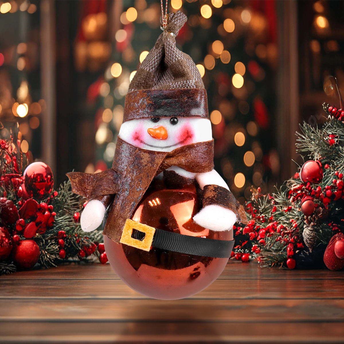 Esfera Navideña, Muñeco de Nieve, Color Café
