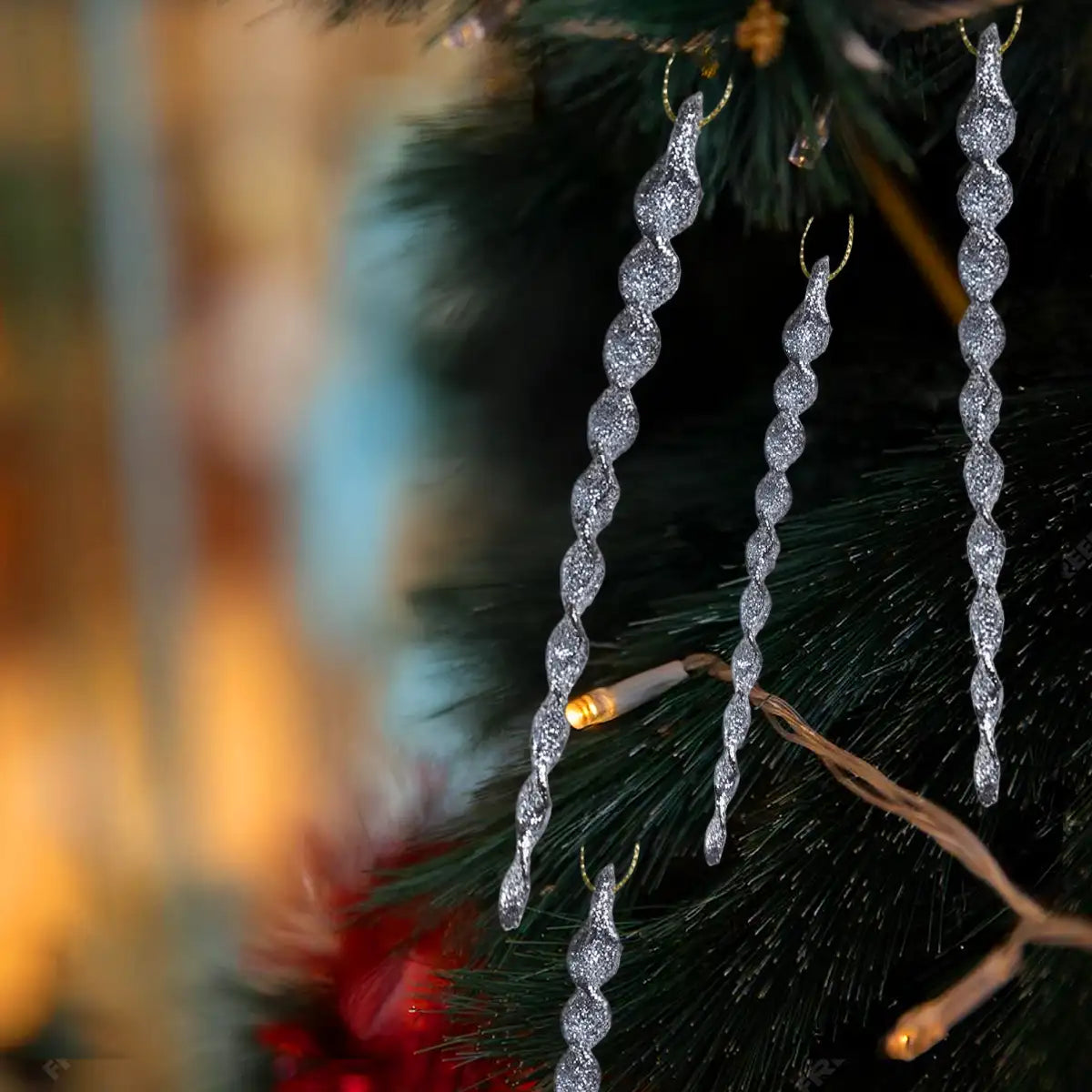 Ornamentos Navideños, Espiral, 8 pzas, Color Plata