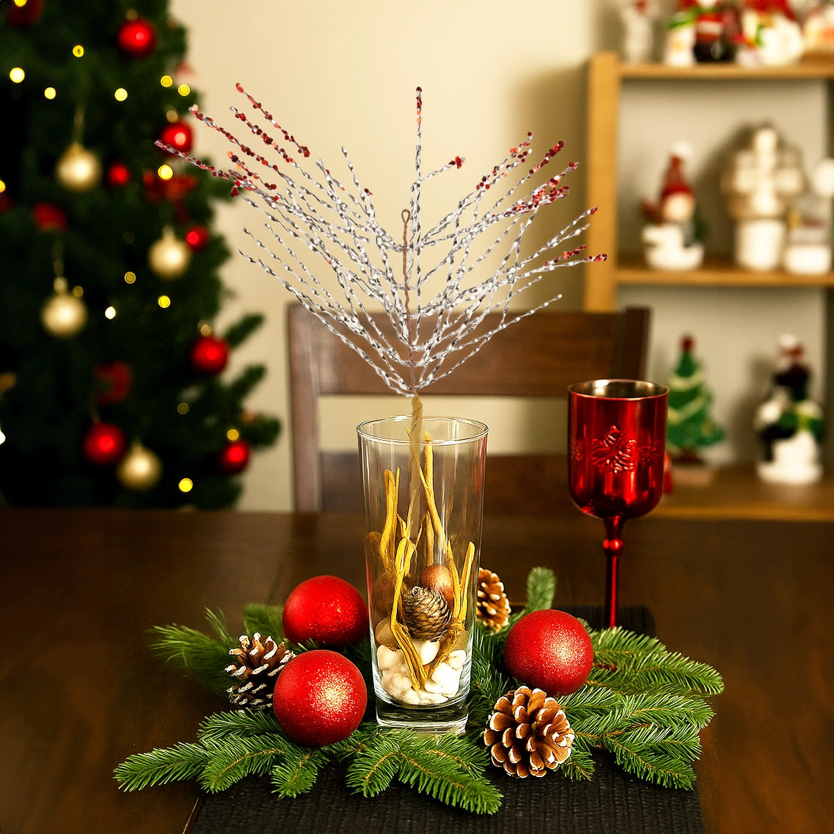 Vara de Follaje Artificial Navideña, Color Plata