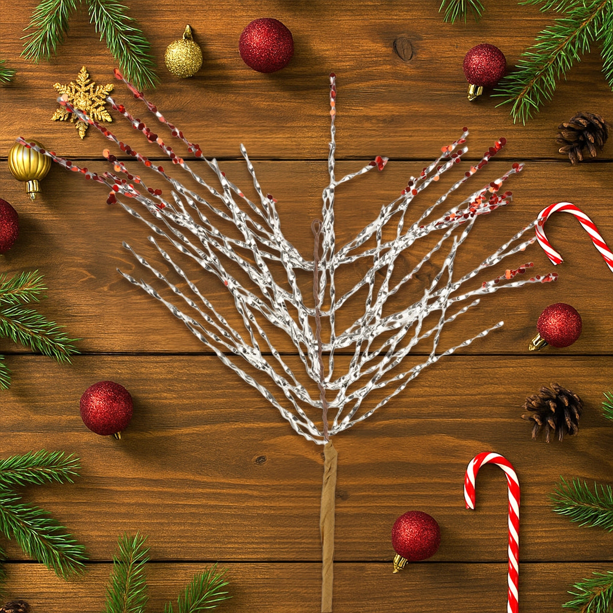 Vara de Follaje Artificial Navideña, Color Plata