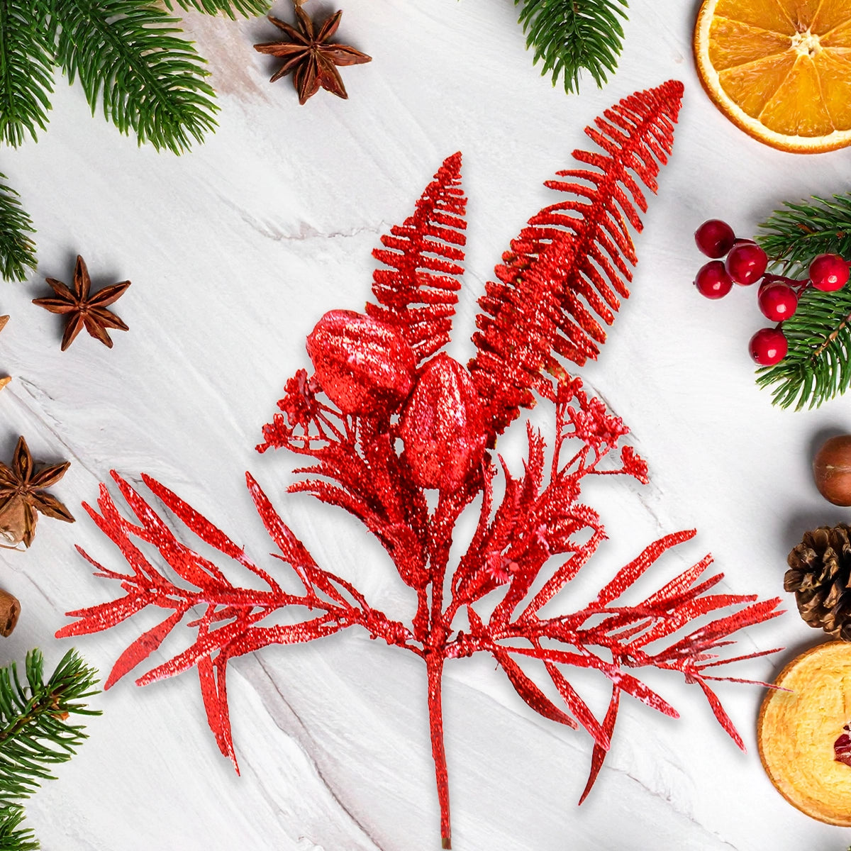 Follaje Navideño Brillante, Color Rojo