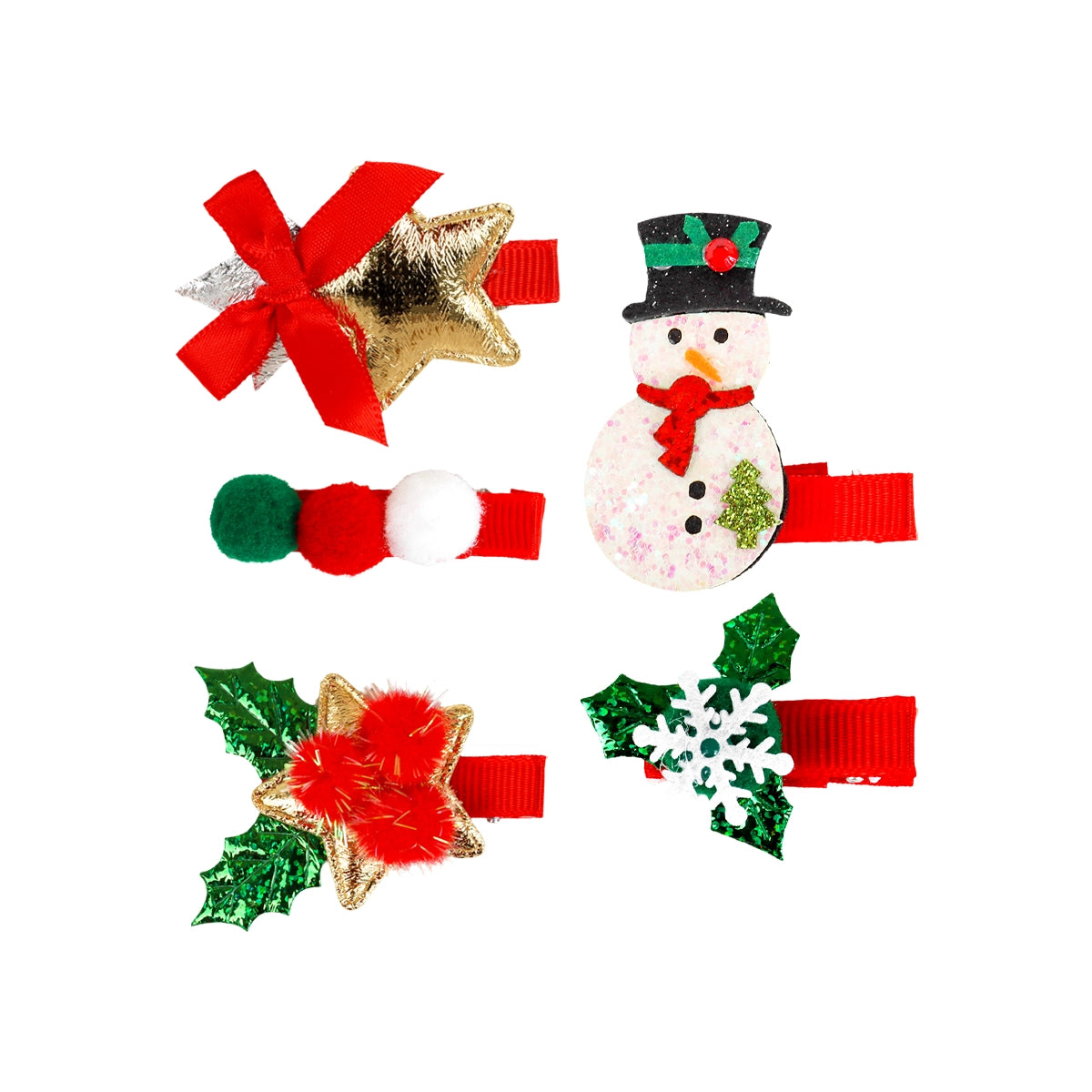 Broches de Cabello Navideños, Muñeco de Nieve