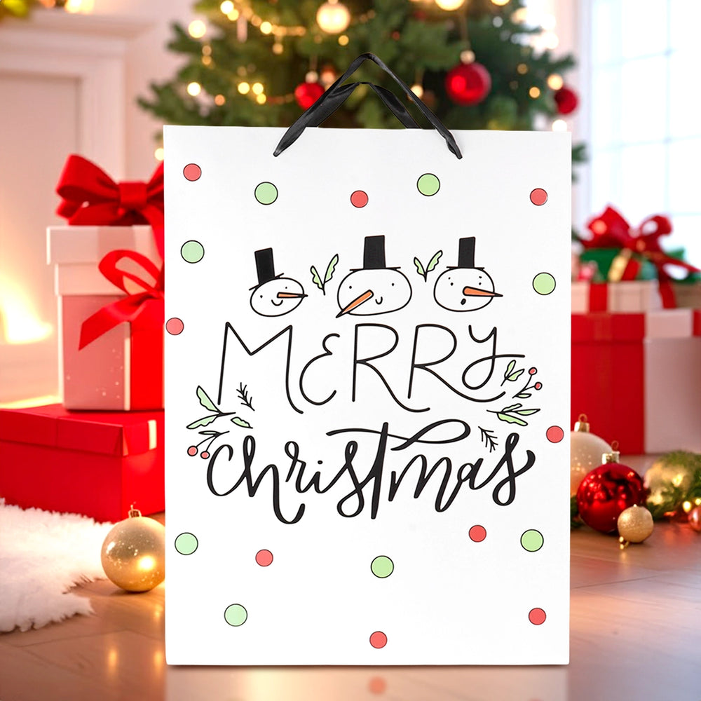 Bolsa de Regalo Navideña, Merry Christmas, Muñecos de Nieve