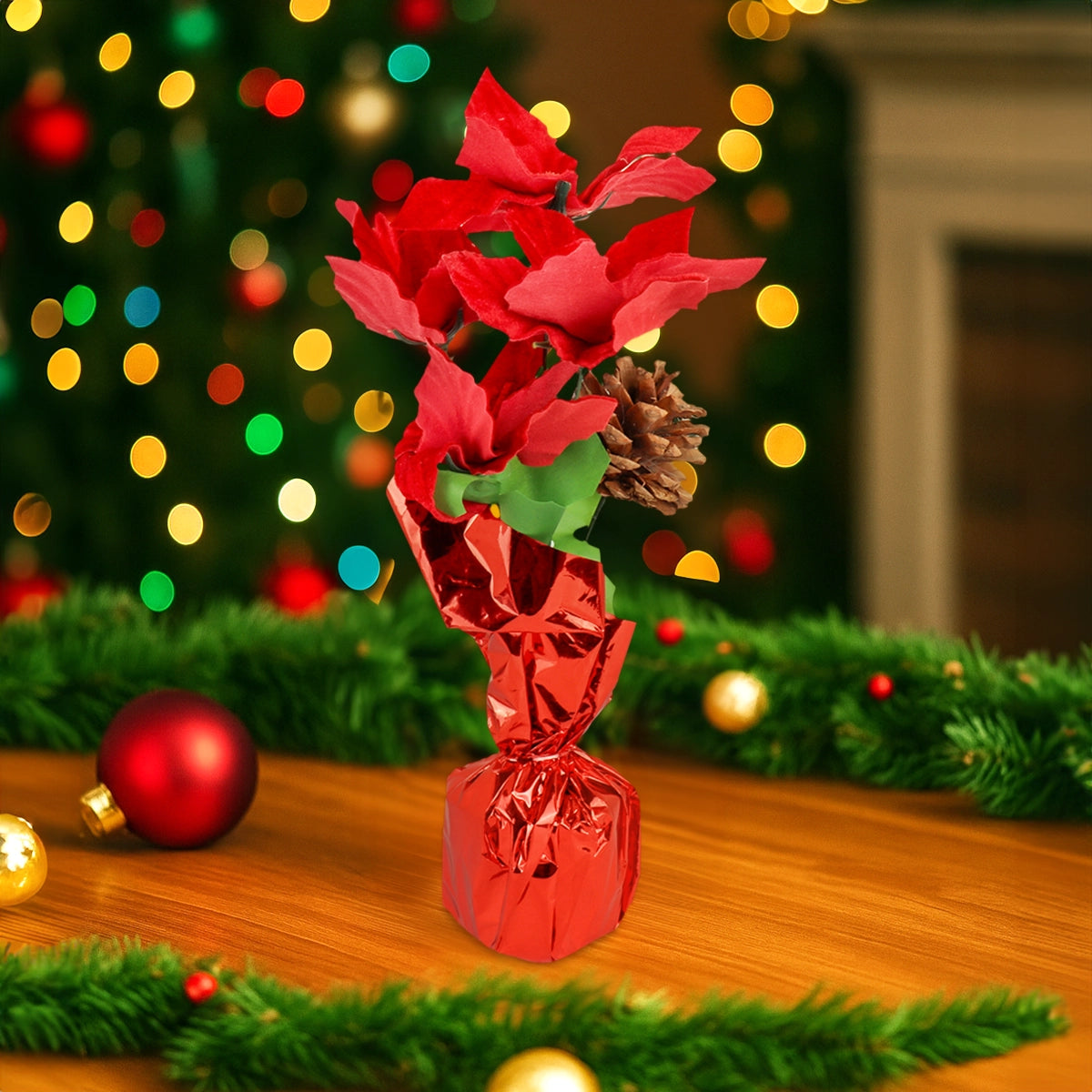 Nochebuena Roja Artificial en Maceta, Color Rojo