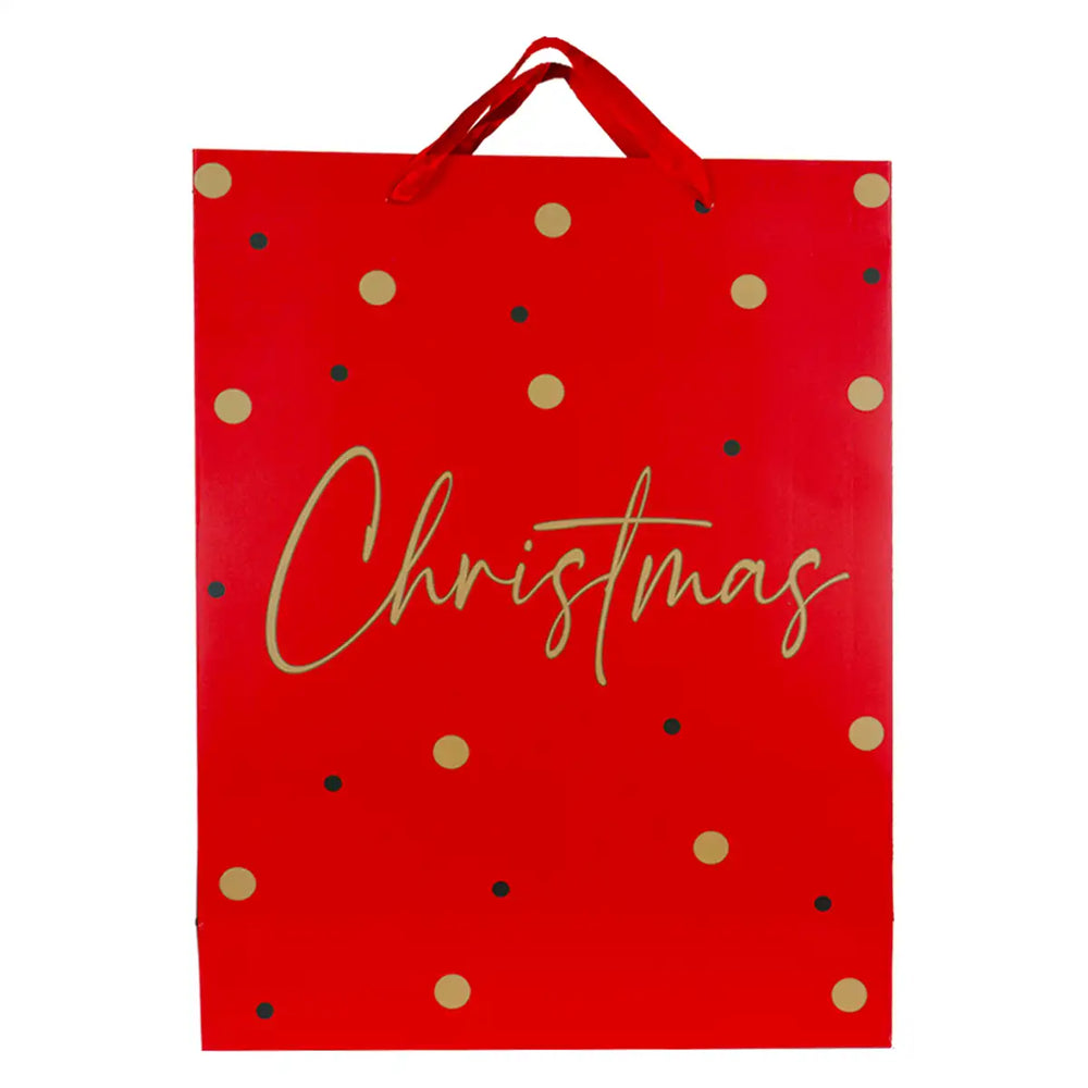 Bolsa de Regalo Navideña, Christmas, Color Rojo, Detalles Brillantes