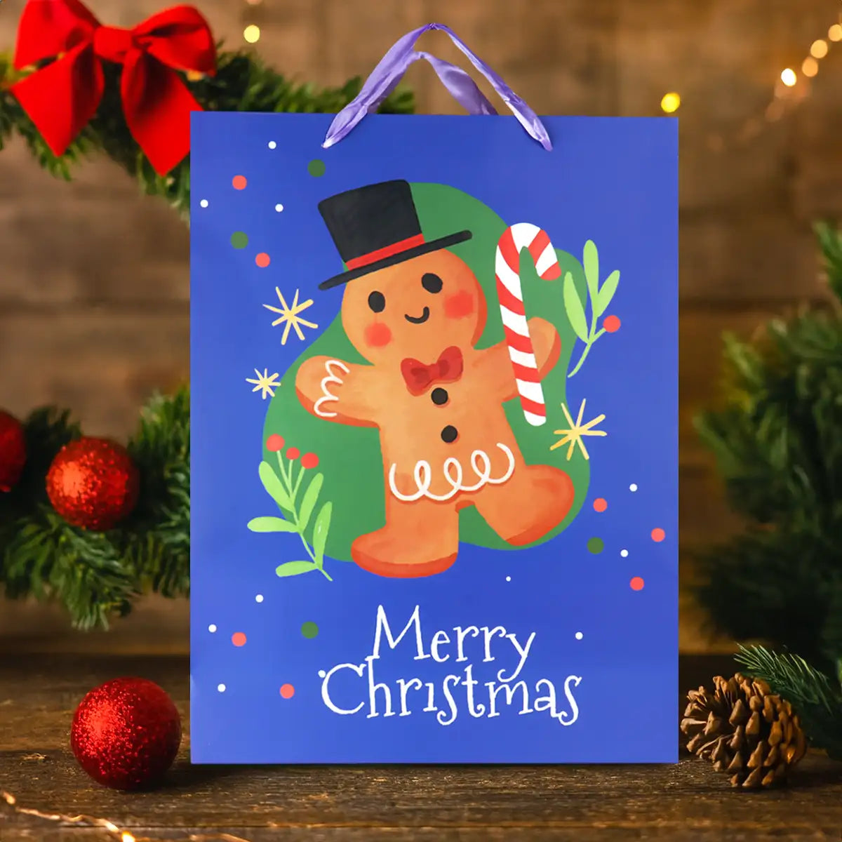 Bolsa de Regalo Navideña, Merry Christmas, Color Azul