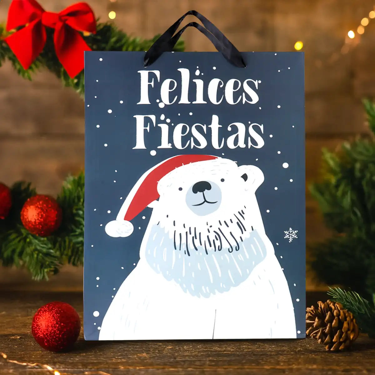 Bolsa de Regalo Navideña, Felices Fiesta, Oso Polar