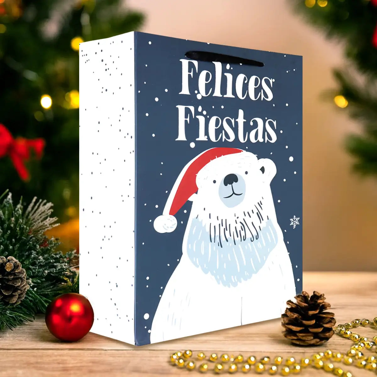 Bolsa de Regalo Navideña, Felices Fiesta, Oso Polar