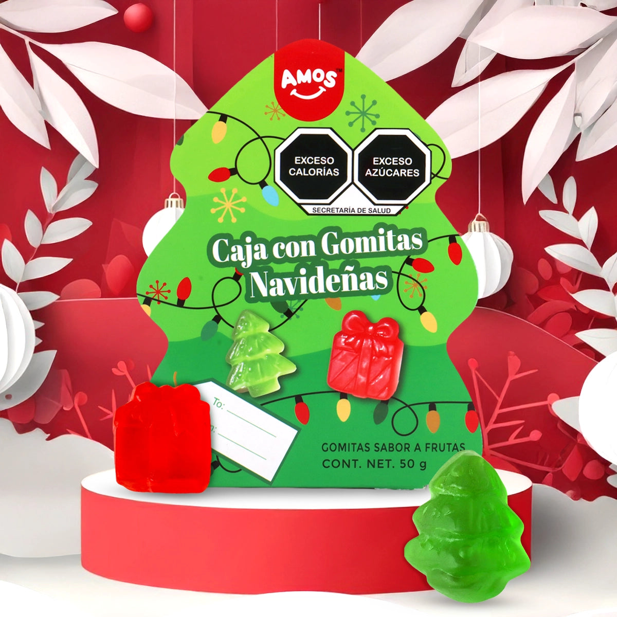 Gomitas Navideñas en Forma de Árbol y Regalo, 50 gr
