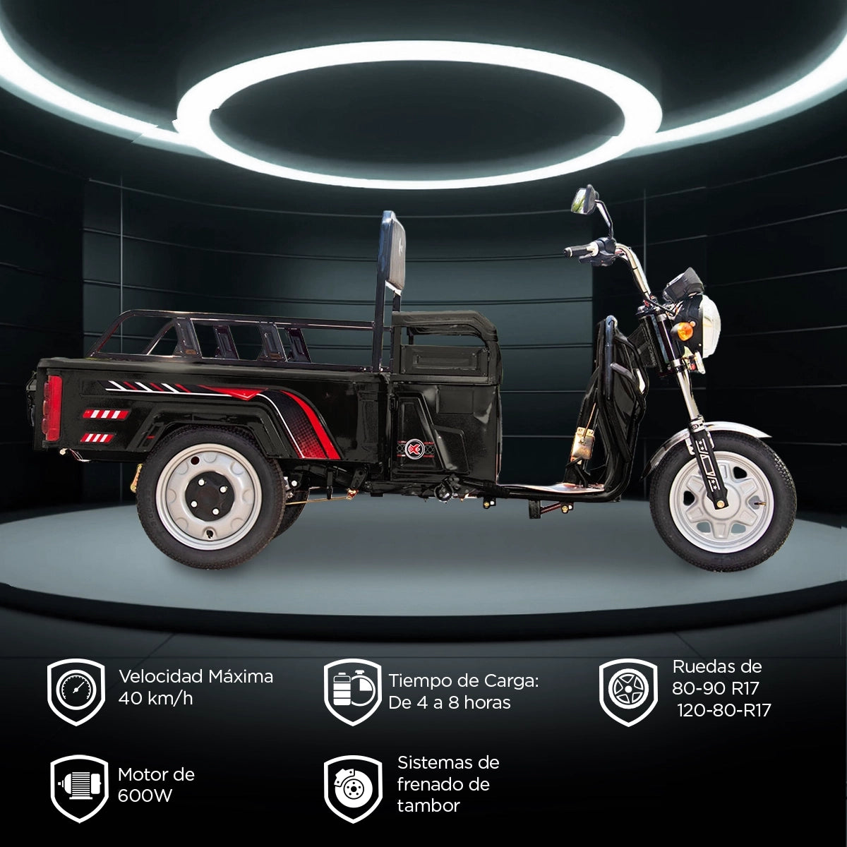 Triciclo de Carga Eléctrico Kiwo, Color Negro