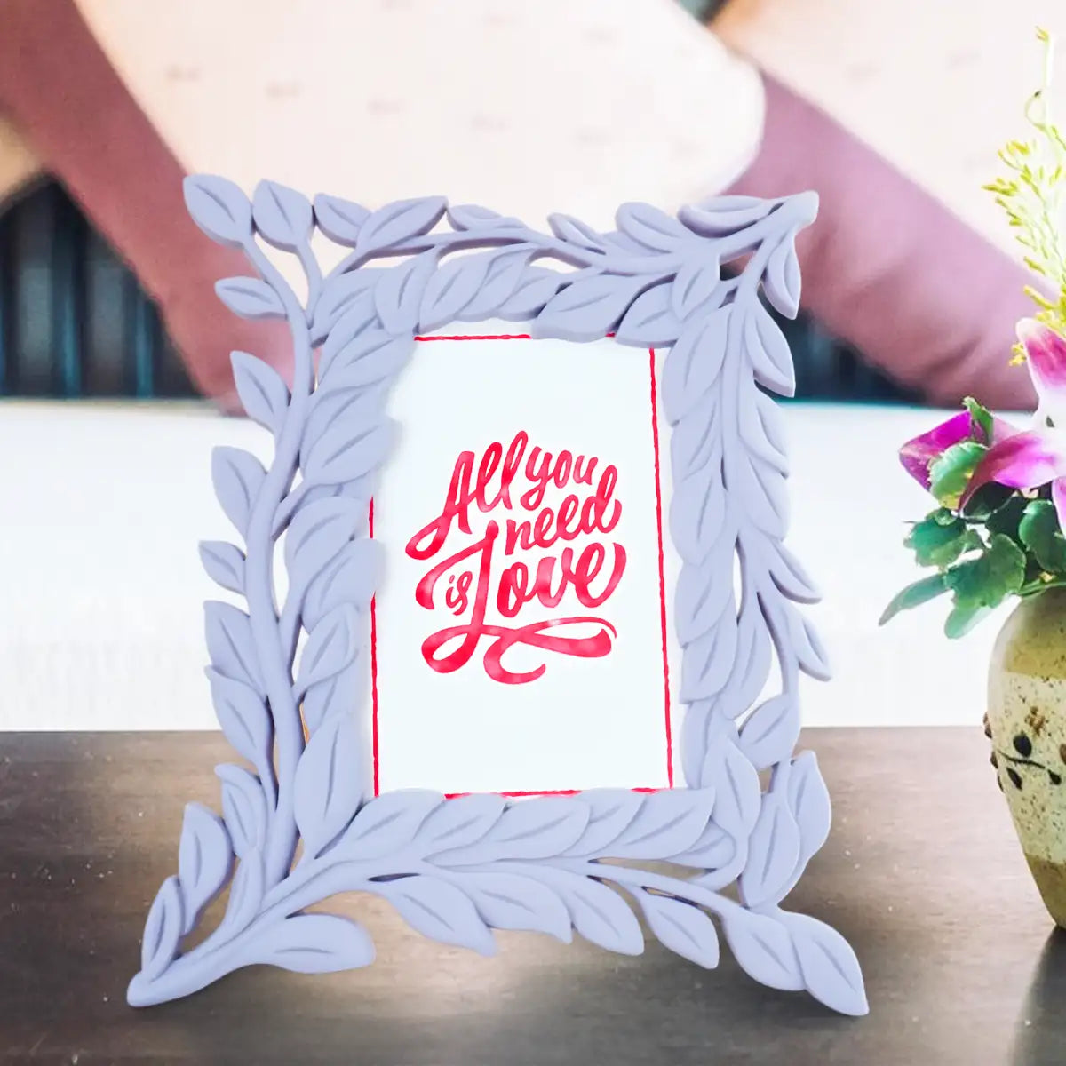 Portarretrato Hojas, Color Gris