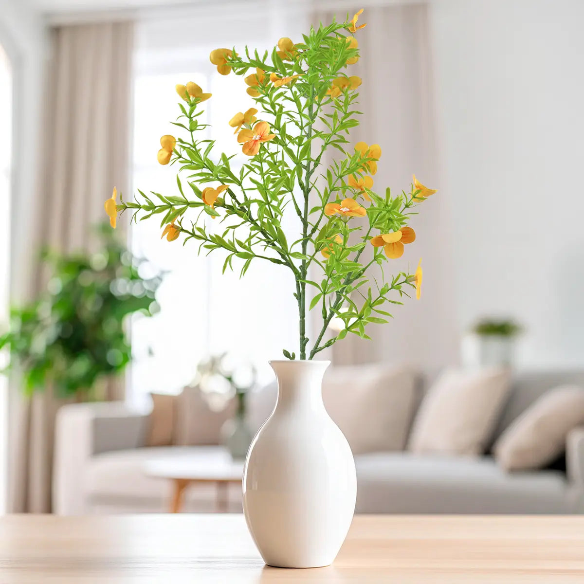 Rama de Follaje Artificial con Flores, Color Amarillo