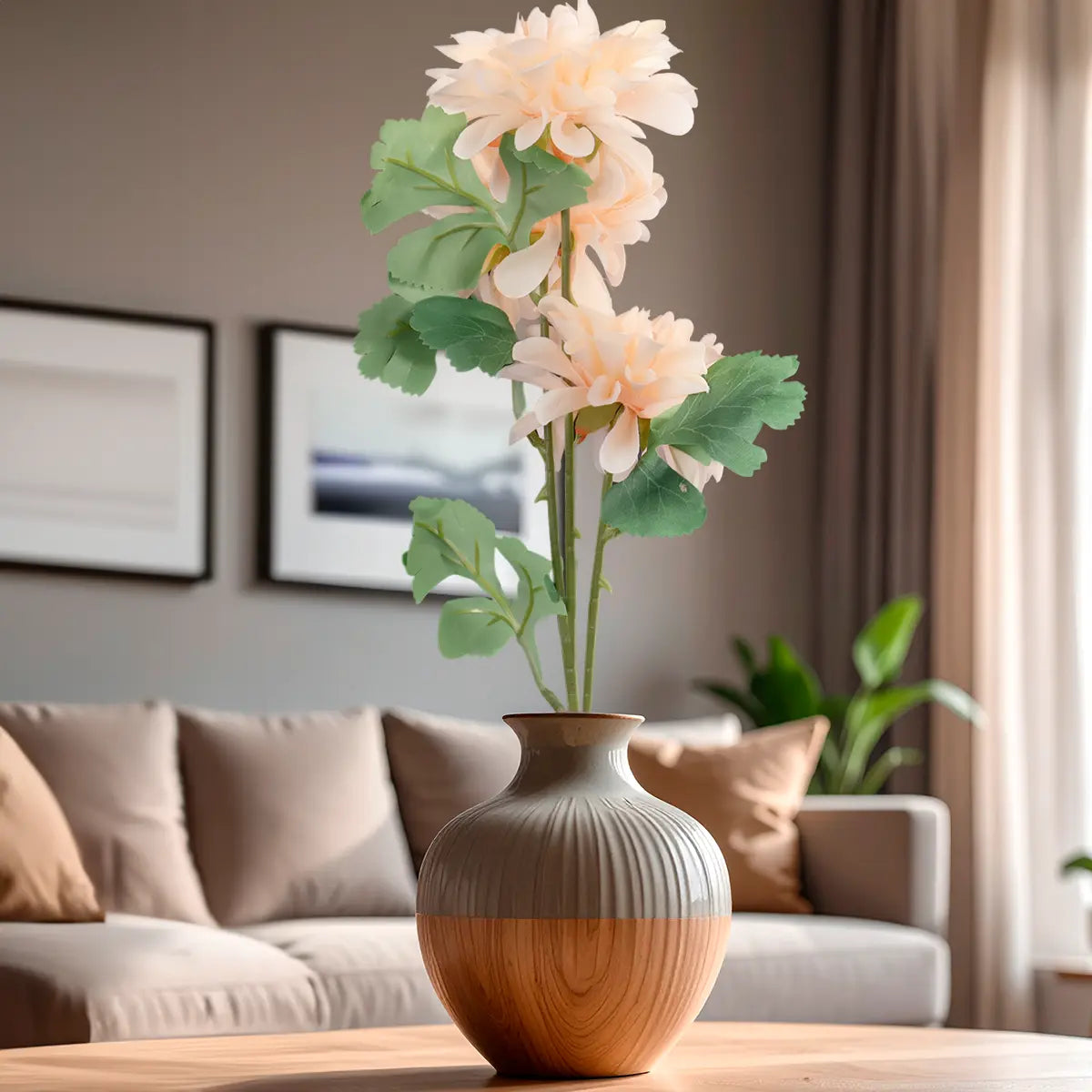 Ramo de Crisantemo Artificial, Color Beige