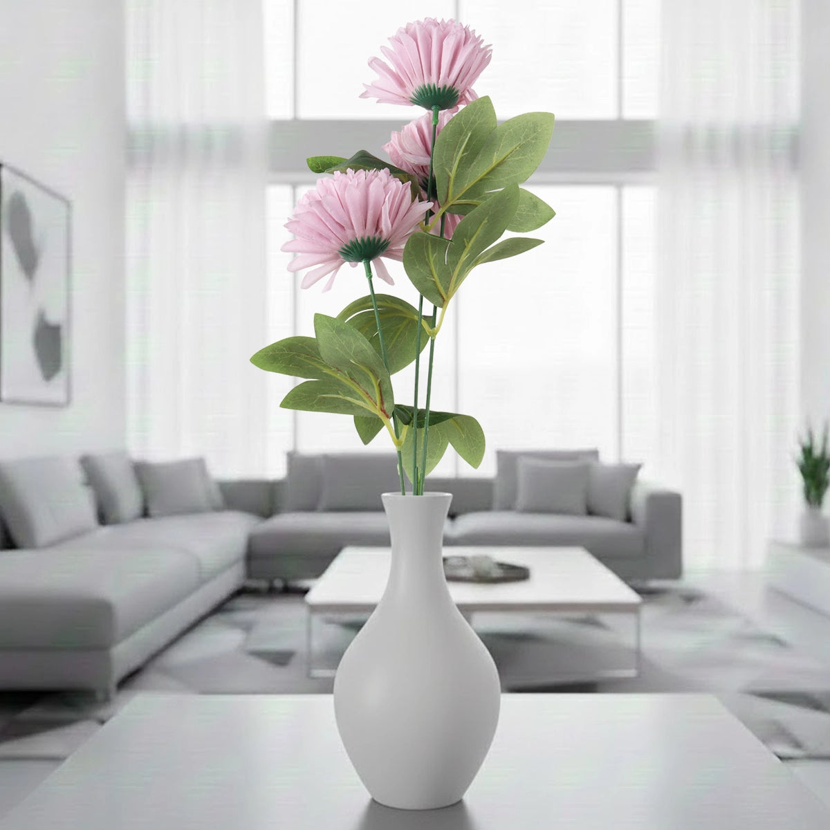 Crisantemo, 3 Flores Artificiales, Color Lila