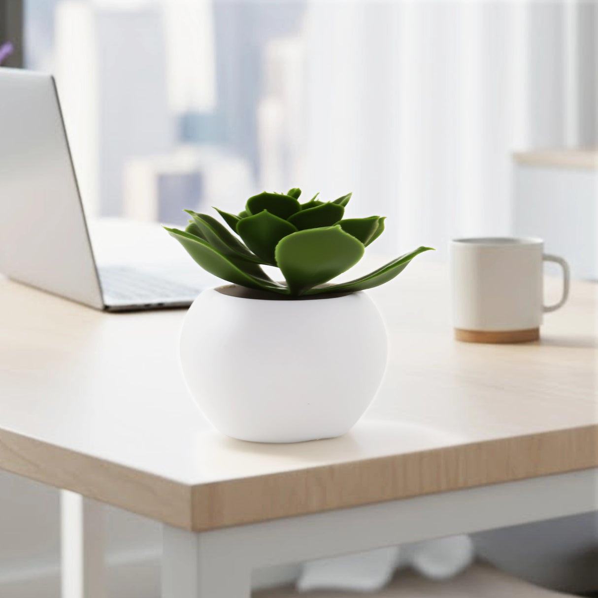 Suculenta Echeveria Artificial, Maceta Blanca