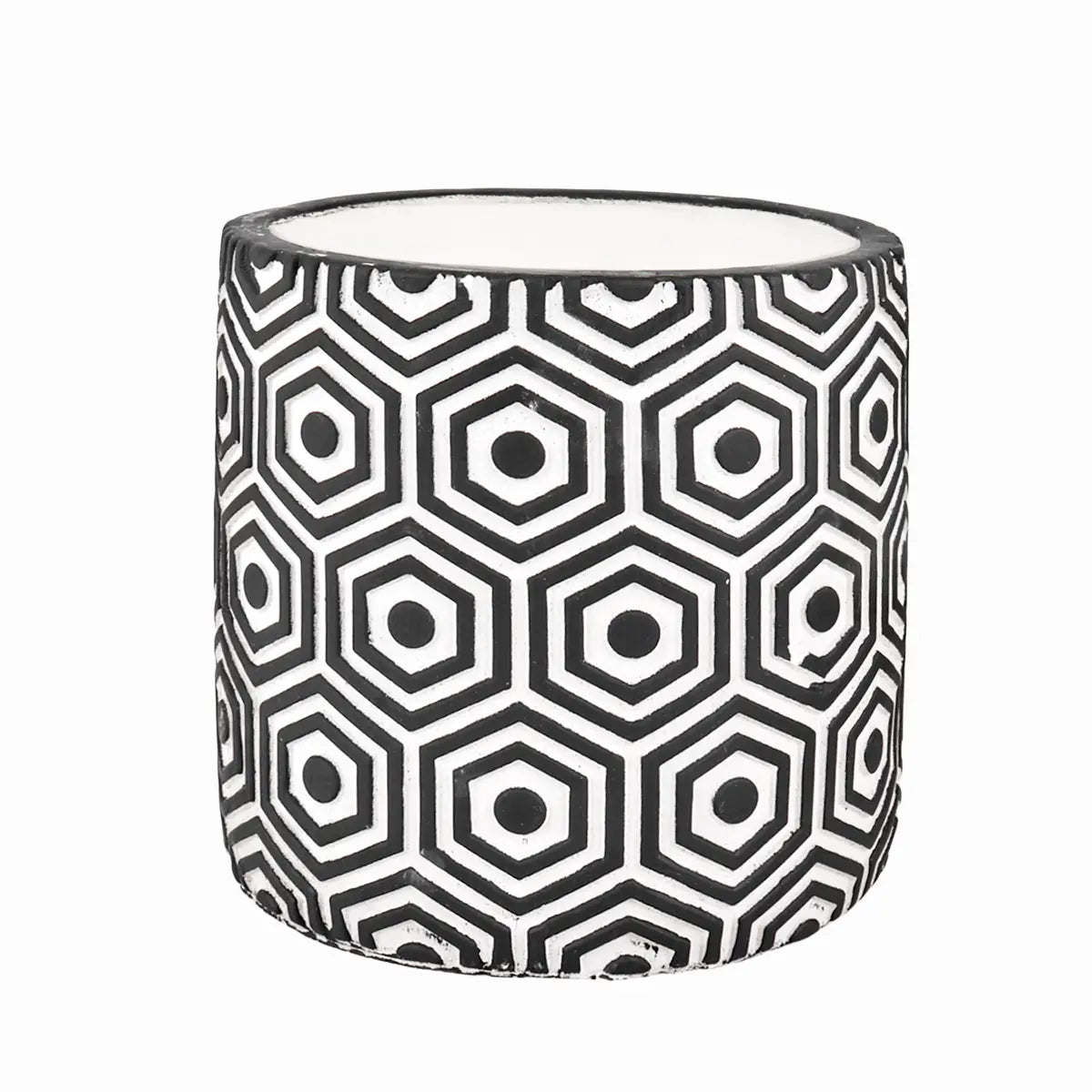 Maceta Textura Hexagonal, Color Negro