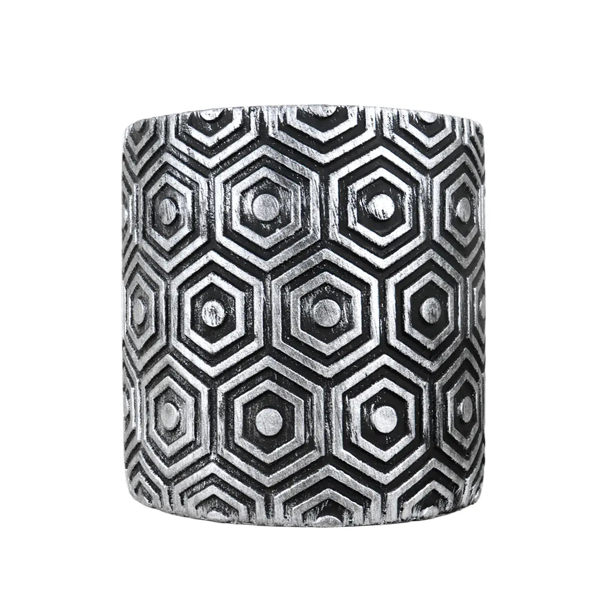 Maceta Textura Hexagonal, Color Negro y Plata