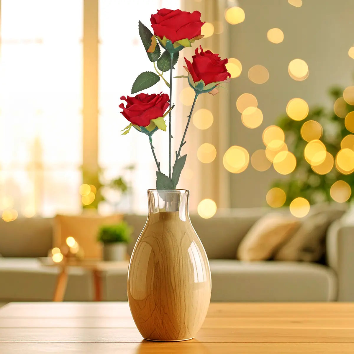 Rosa Artificial, 3 Flores, Color Rojo