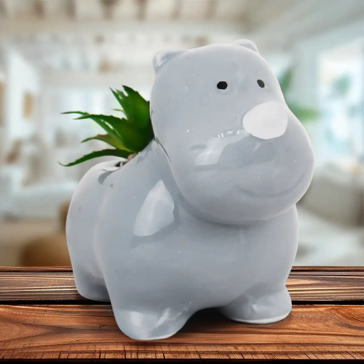 Maceta con Planta Artificial, Diseño Rinoceronte