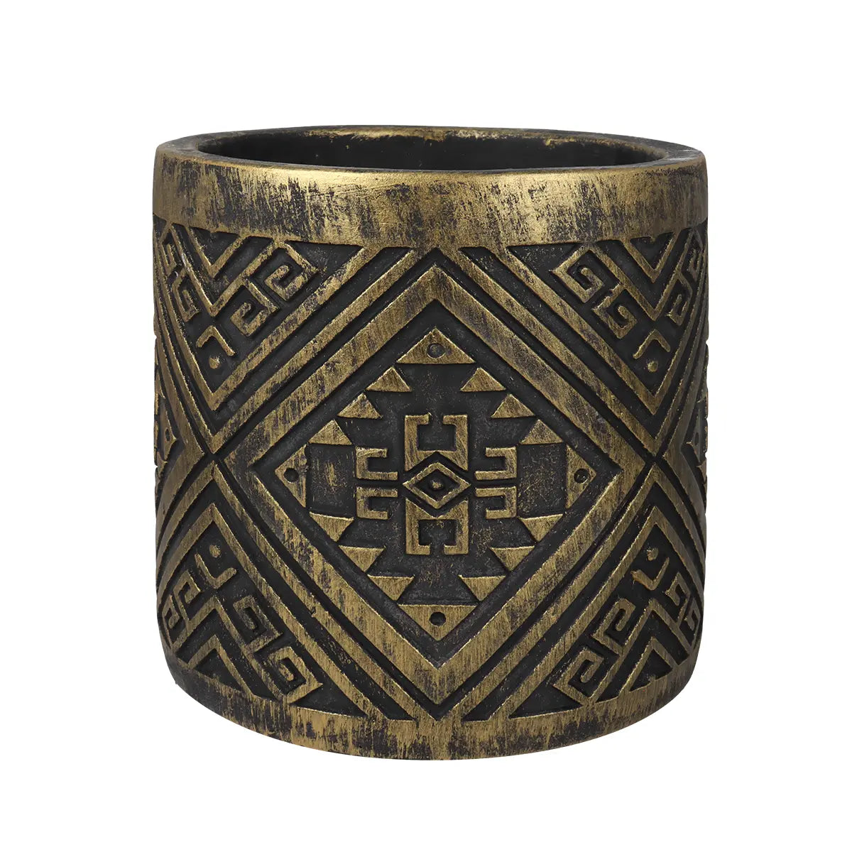 Maceta, Diseño Patrón, Color Negro y Oro