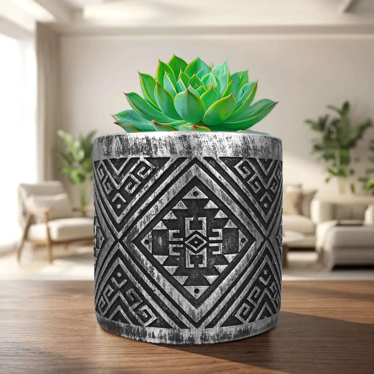 Maceta, Diseño Patrón, Color Plata