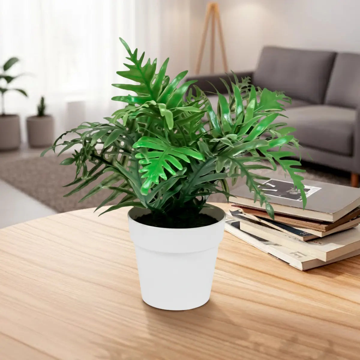 Maceta con Planta Artificial, Color Blanco