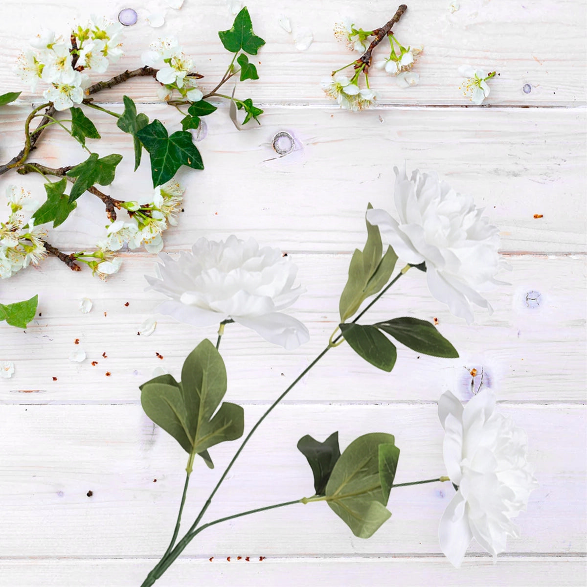 Ramo de Peonias, Color Blanco, 3 pzas