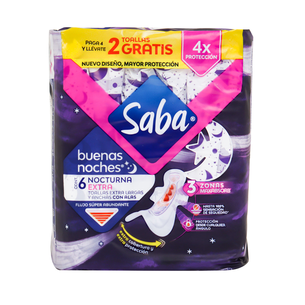 Toallas Femeninas Buenas Noches, Saba, 6 pzas