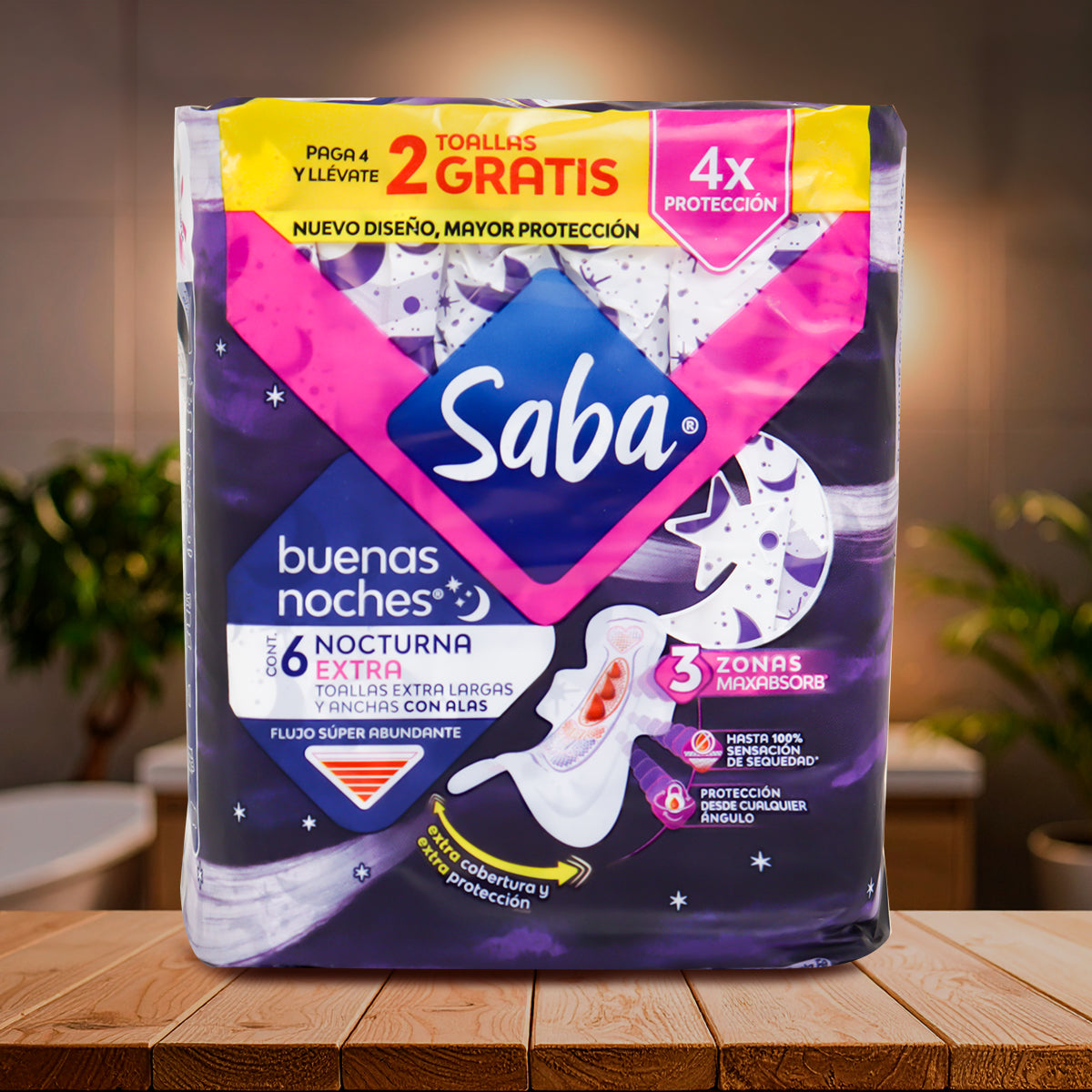 Toallas Femeninas Buenas Noches, Saba, 6 pzas