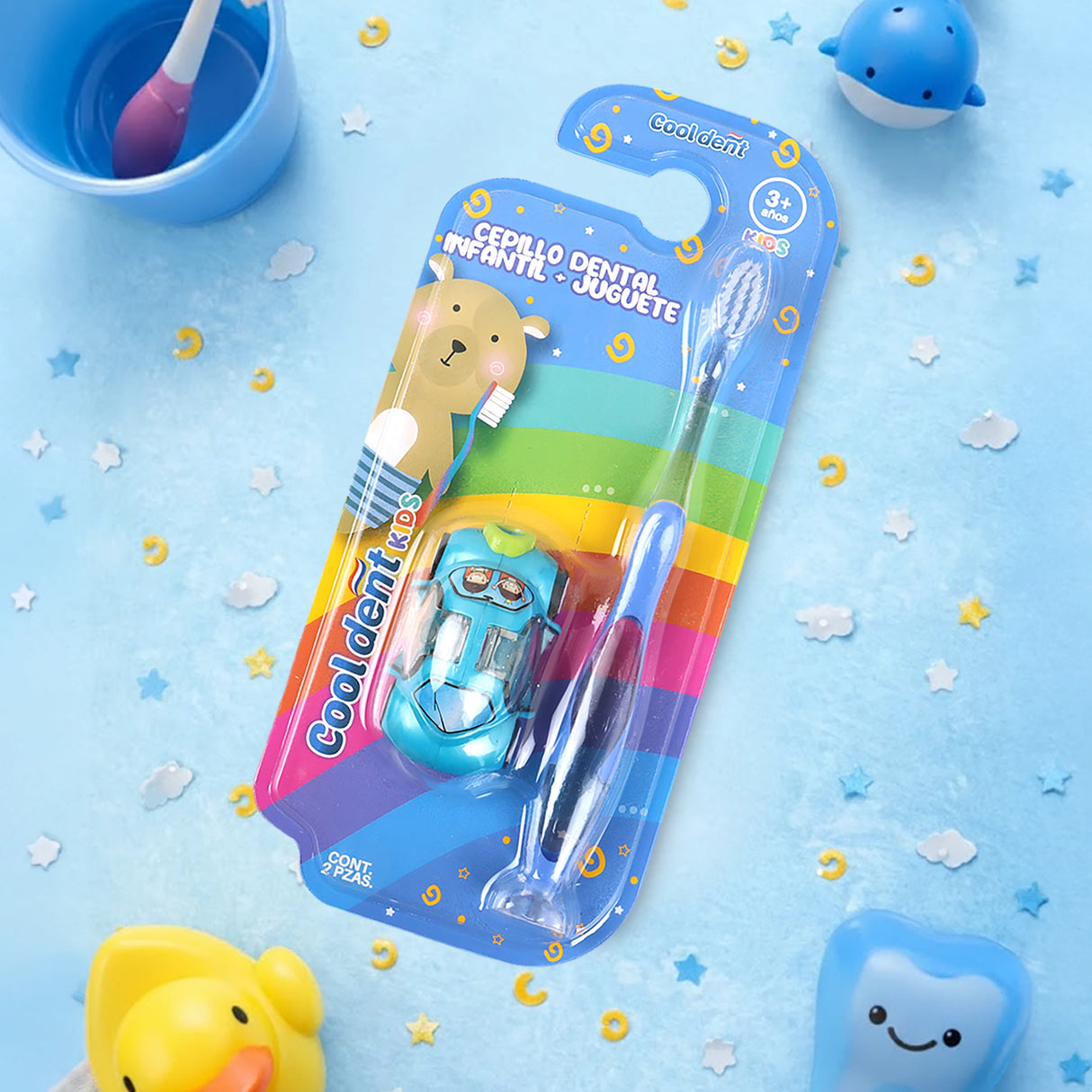 Cepillo Dental Infantil con Coche de Juguete, Cool Dent, Color Azul