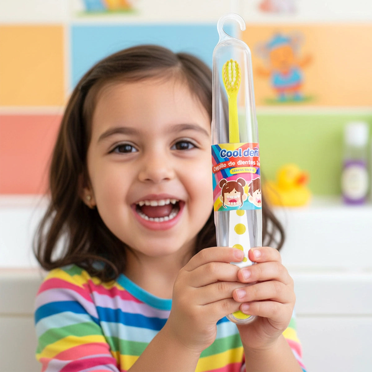 Cepillo de Dientes Infantil con Porta Cepillo, Color Amarillo
