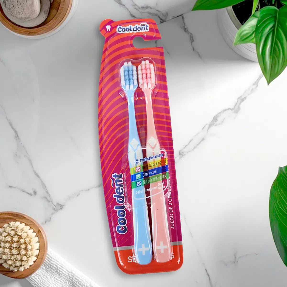 Cepillo Dental, 2 pzas, Color Rosa y Azul