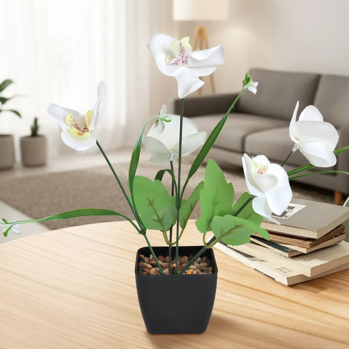 Orquídea Mariposa Artificial con Maceta, Color Blanco